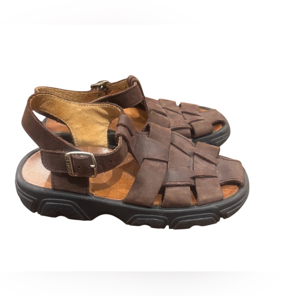Asher Skyno Marine Brown Kids Leather Sandals Size 32 EU 1 US